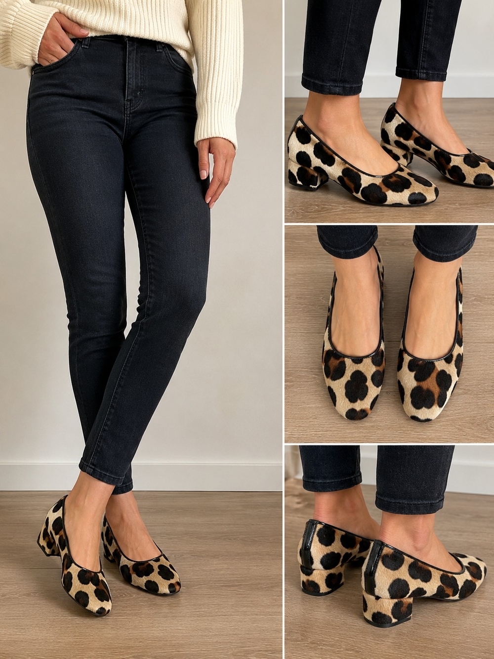 Margaux Leopard Calf Hair Ballet Flats Women's US 7.5 M Handmade Leather Round